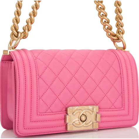 pink chanel boy bag with gold hardware